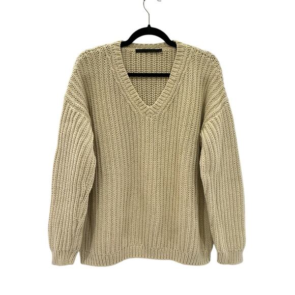 Jenni Kayne Cotton Cabin Sweater In Cream Long Sleeve Crewneck Size Large - Picture 5 of 10